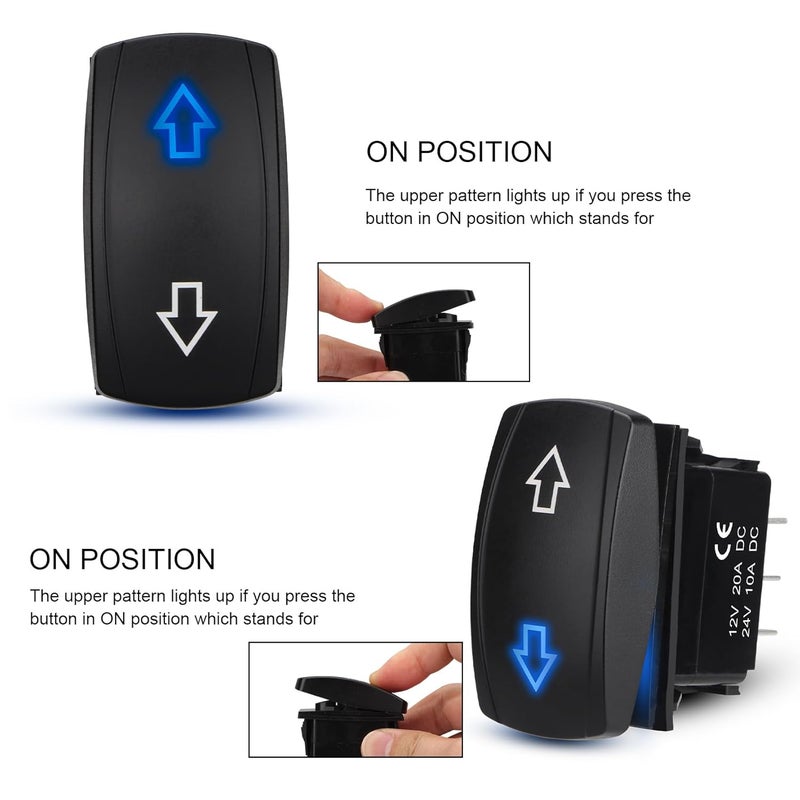 Weasch Up Down Carling Motor Polarity Reverse Momentary Rocker Switch, (ON) Off (ON) DPDT 7 Pin, 20A 12V 10A 24V, with Jumper Wires for Car Boat Truck Trailer, Blue - Image 3